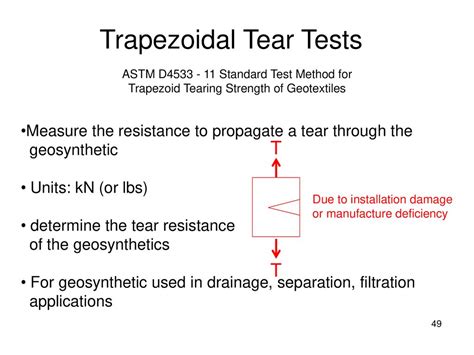 trapezoidal tear strength test|trapezoid tearing test.